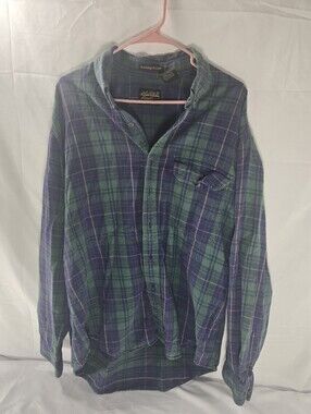 Vintage Eddie Bauer Bainbridge Flannel Mens XL Blue Green Plaid Button Up Shirt